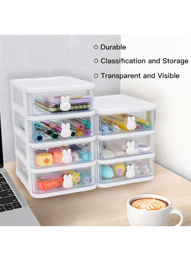 FAYET 4 Tier Desk Organizer with Bunny Handles, Transparent Plastic Storage Box for Office, Home, and Study, Stackable Drawer Organizer for Books, Pens, Office Supplies, and Cosmetics - Image 4